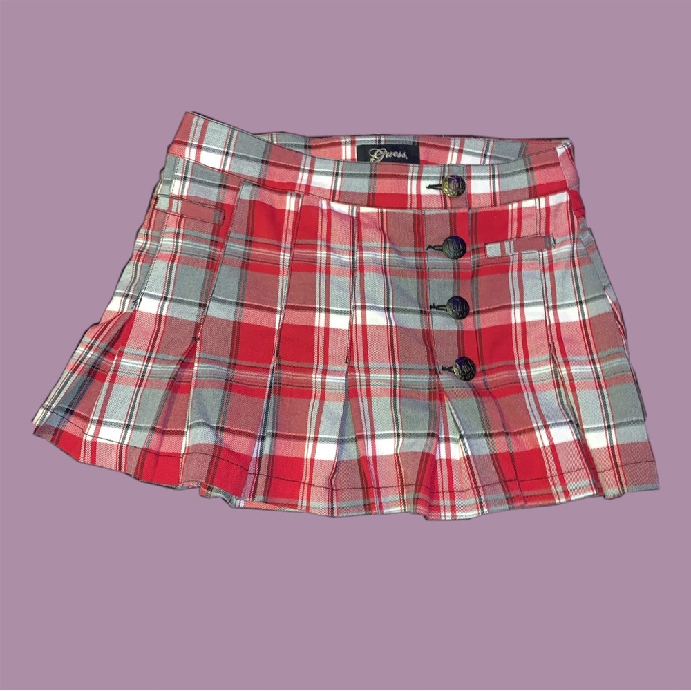 Guess Red and White Plaid Skirt